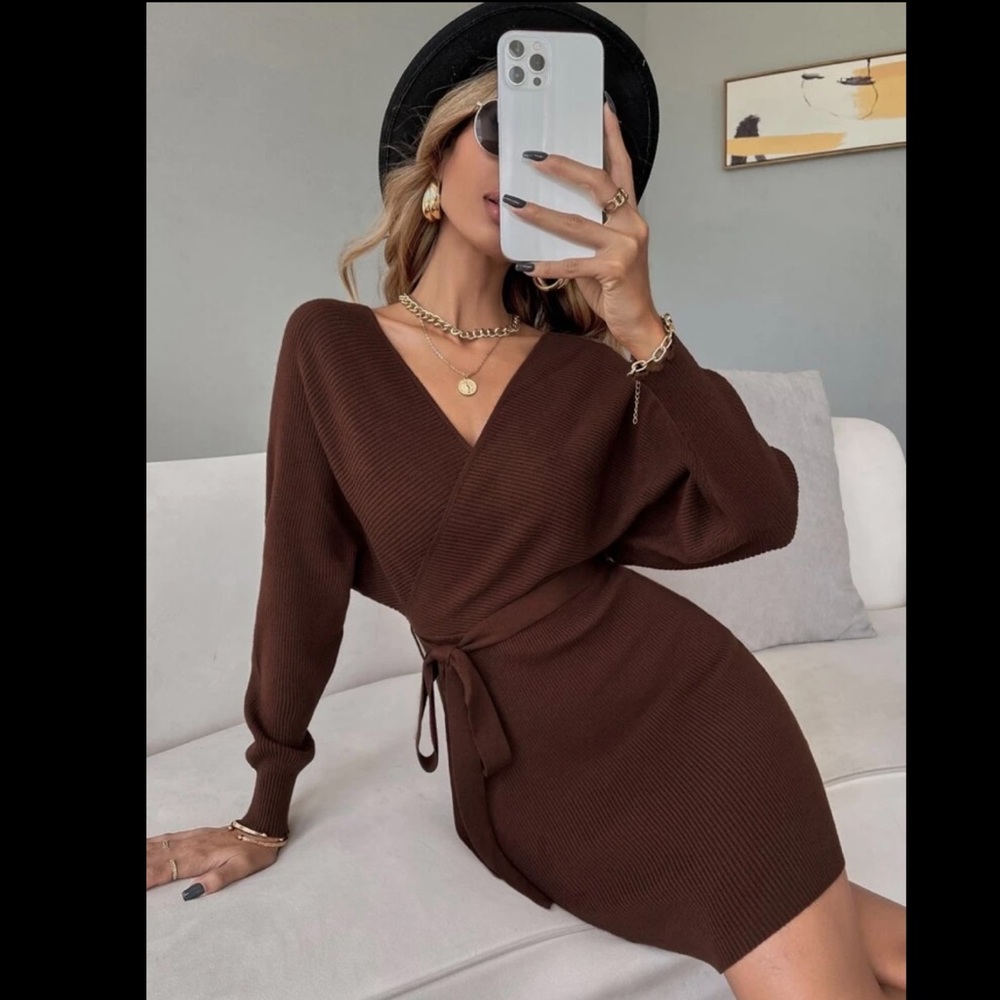 Wrap tie sweater dress | Size medium